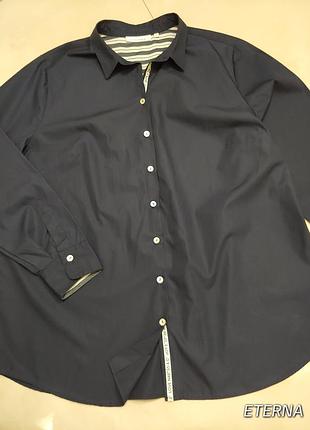 Бавовняна сорочка жіноча темно-синя від eterna 1+1=3🎁на все❗