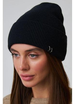 Шапка женская демисезонная с отворотом орбит черный