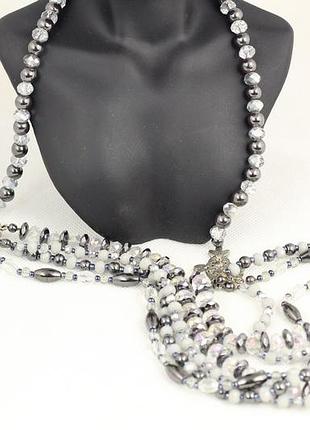 Буси no name довгі буси гематит і чеське скло 81 см