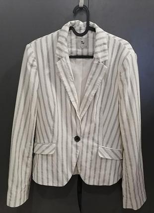 Женский полосатый льняной пиджак, жакет, блейзер