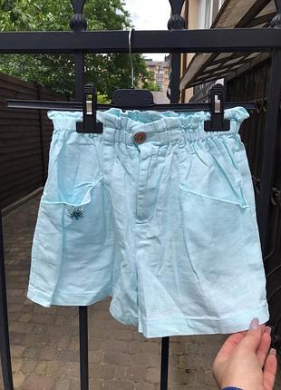 Льняные шорты с брошкой на рост 134 -140 см
