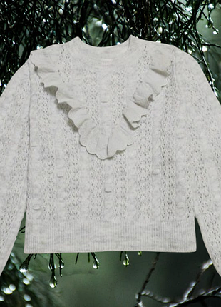 Reserved свитшот ажурной вязки серый с рюшами 8 лет/128 см