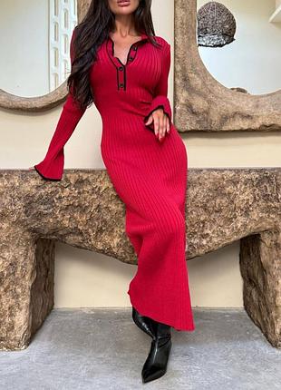 Женское платье макси с воротником платье поло
