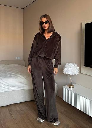 Женский велюровый костюм тройка | топ, кофта, брюки | 1073