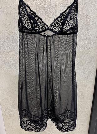 Нічна сорочка сіточка з мереживом, пеньюар, ночнушка