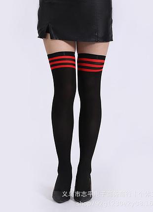 Гольфы капрон черные с тремя полосками 1364 капронки гольфы с красным полосками