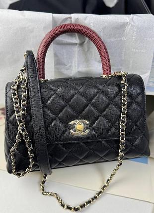 Чорна шкіряна сумка шанел люкс