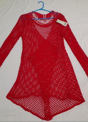 Кофта в сітку в'язана кардиган  червона - h&s made in italia - m