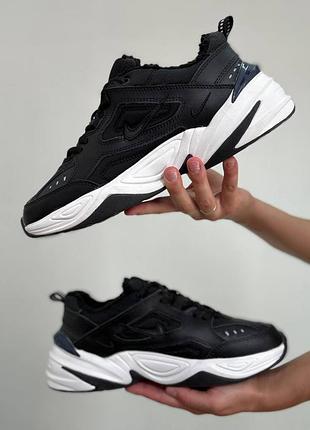Зимові кросівки nike m2k чорні з білою підошвою хутро, арт ma9028