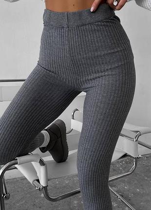 Теплые лосины женские из ангорского рубчика ❄️ черные, серые 42-44, 46-48 мод.311