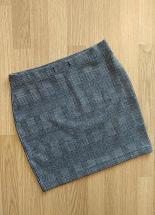 Юбка в клетку/ гусиную лапку теплая