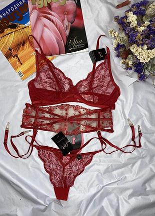 Комплект трійка 80 d + xl + l від hunkemoller isabelle tango red