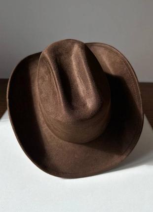 Шляпа федора ковбойка унисекс замшевая с регулировкой размера bronco коричневая