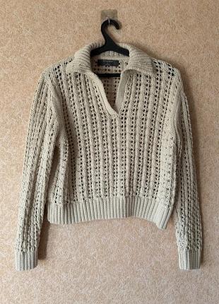 Вʼязаний джемпер в сітку світер бежевий