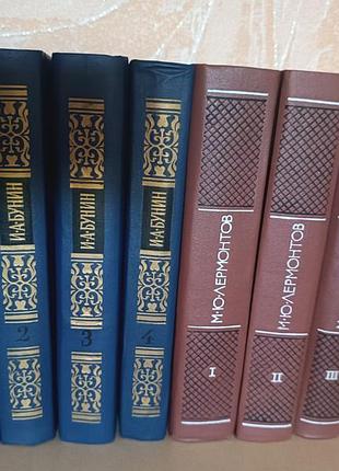 Сочинения и.бунин,м.лермонтов,в маяковский,м.шолохов,у.теккерей,островский,бальзак,в.скотт.