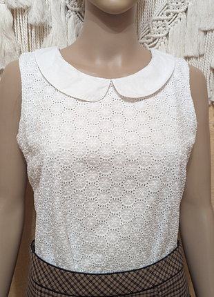 Белая блузка рубашка женская прошва с воротником хлопок