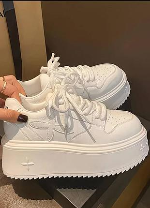 Кроссовки женские белые platform star легкие на высокой платформе со шнуровкой 38 размер
