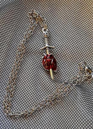 Жіночий готичний кулон серце з мечом та черепом