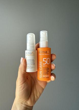 Солнцезащитный спрей для тела alma k. sun care protective moisturizing body + спрей успокаивающий после загара с алоэ вера alma k sun care soothing al