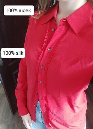 Червона сорочка блузка рубашка 100% шовк шовкова marc cain