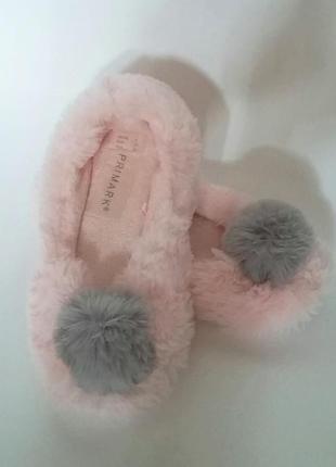 Тапочки для дома на меху с помпоном на девочку примарк