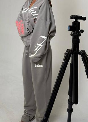 Женский теплый спортивный костюм оверсайз на флисе, женский костюм трехнить, пене