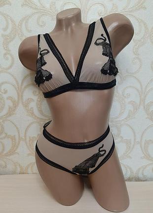 Красивый соблазнительный полупрозрачный комплект нижнего белья intimissimi вышивка тигры