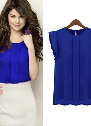 Блузка от zara офисная цвет электрик с рукавчиком прямого кроя размер m