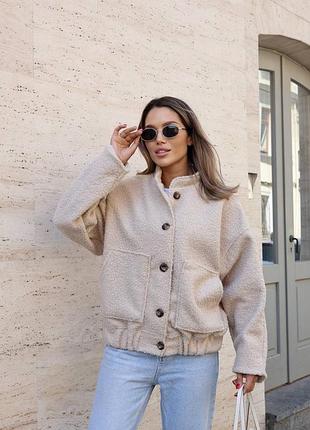 Пальто-бомпер (в чотирьох кольорах) з матеріалу баранчик, дуже якісна тканина