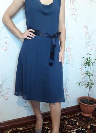 Платье yaya, темно синее платье за колено, нарядное платье, выпускное1 фото