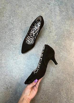 Шокодадні коричневі замшеві туфлі човники на середньому каблуку шпилька