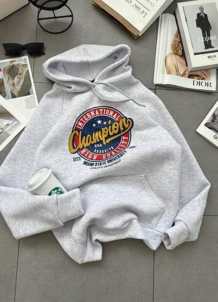 Женский худи на флисе с капюшоном, худи меланж