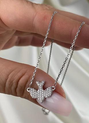 Оплата 100%🇺🇦 кольє срібло 925проби + родій, куб.цирконії пташка підвіска 0725.40р
