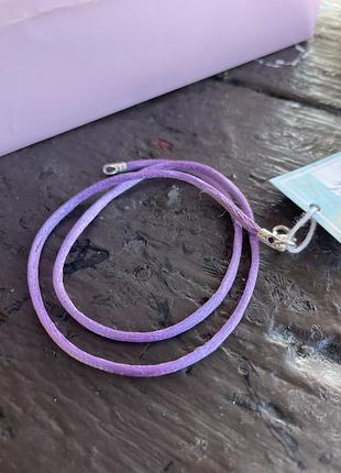 Шнурок шелковый серебро 925 серебряный  сиреневый 4004
