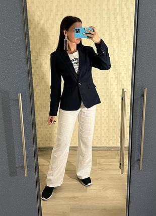 Льняной пиджак, льняной костюм, костюм лен, стильный пиджак, теплый пиджак синий белый костюм