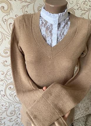 Джемпер светр подовжений бавовняний фактурний мокро капучино карамельний