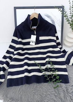 Смугастий трикотажний светр від zara, розмір xl