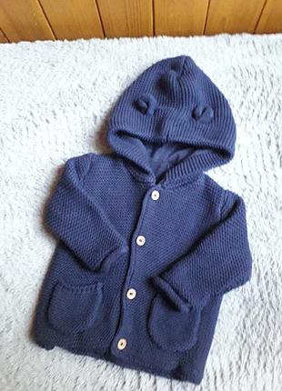 Синяя кофточка на пуговицах с капюшоном george размер 3-6 месяцев