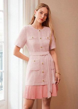 Твидовое платье с юбкой плиссе