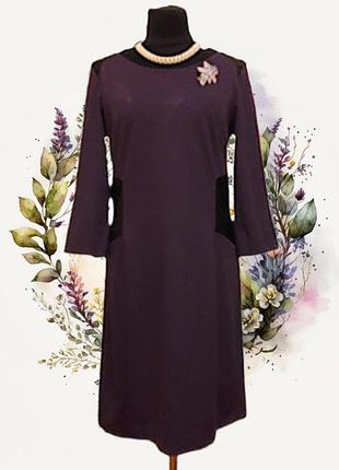 Трикотажное вискозное платье миди с кожаными вставками