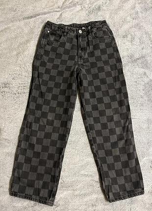Круті сірі широкі джинси h&m в шашку