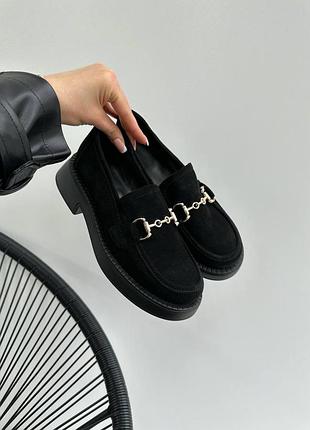 Черные замшевые лоферы с золотой пряжей распродаж 26 см