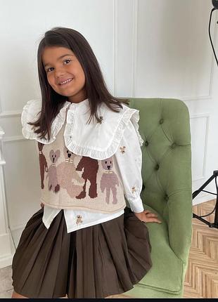 Сорочка рубашка блуза ведмедики з воротом для дівчинки 7/8 р 122-128см
