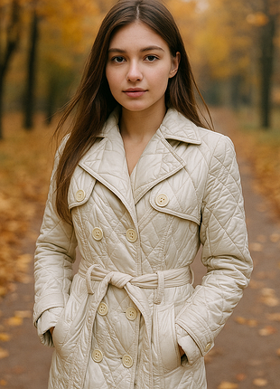 Шикарное женское стеганое пальто молочного цвета burberry london, молниеносная отправка