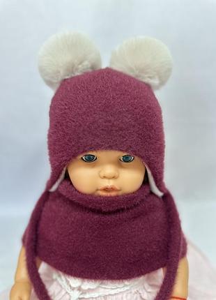 Зимовий комплект з помпонами альпака шапка+хомут 46-48-50-52 р