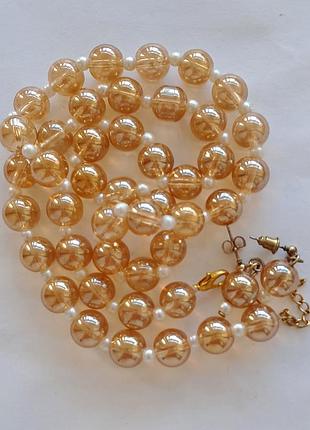 Намисто +сережки намистини скло , жемчуг пластик