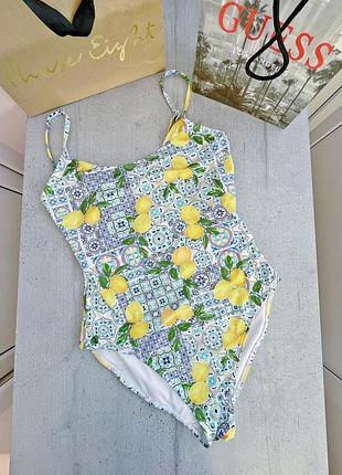 Купальник белый голубой лимончики