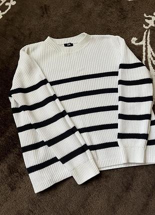 Свитер овер в полоску полоска белый