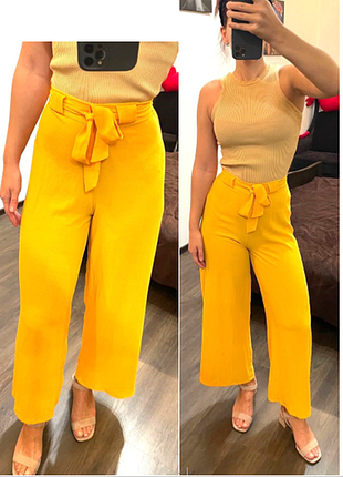 Нові жовті штани брюки палаццо з поясом р-р xs