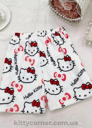 Стильні піжамні плюшеві шорти/шорты/шортики hello kitty/хелоу кітті/хелоу кіті/хелоу киті для дівчинки білі